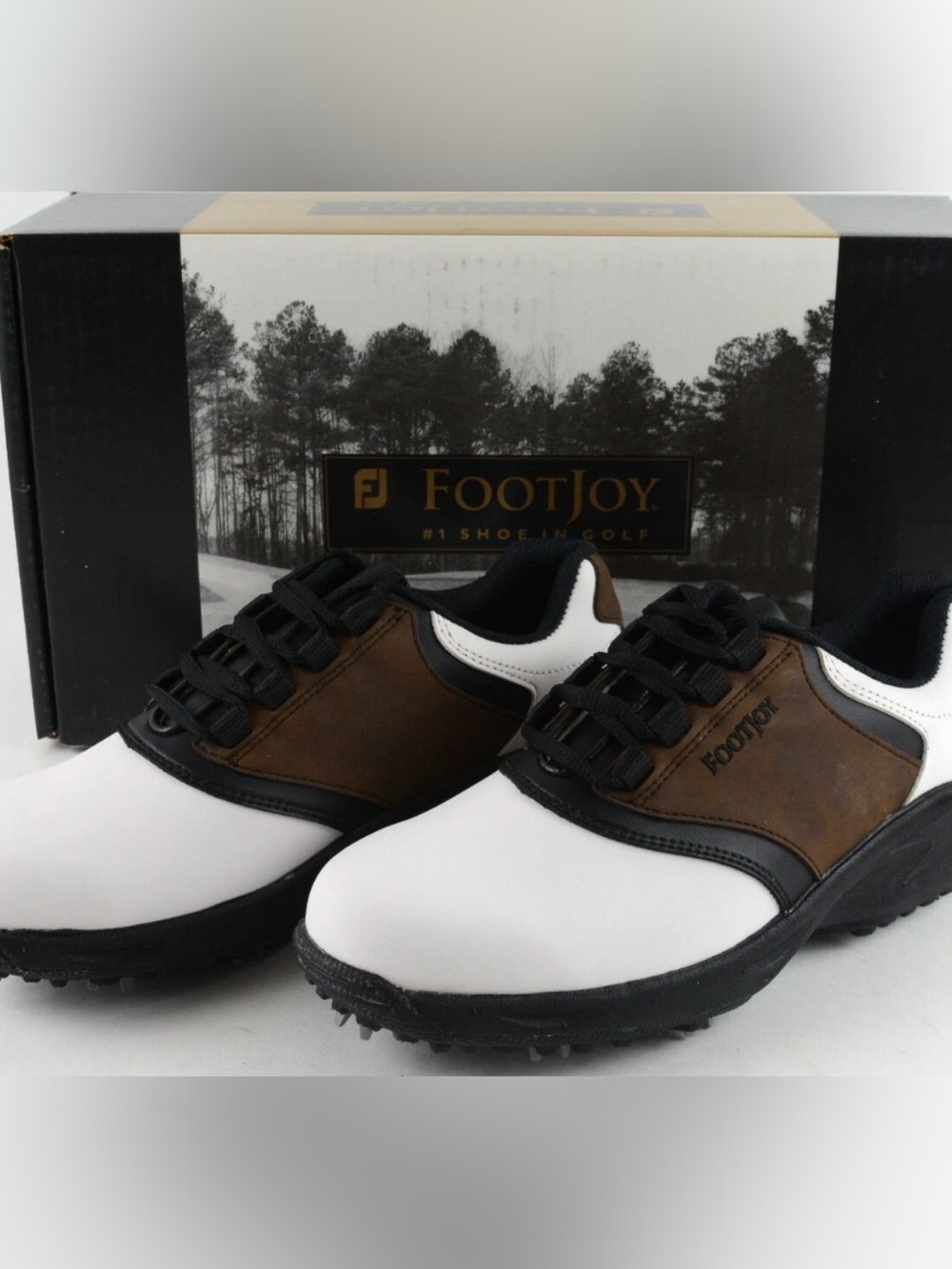 $90 new footjoy junior golf shoes model 45020 white brown size 6m *NOT WORN!*